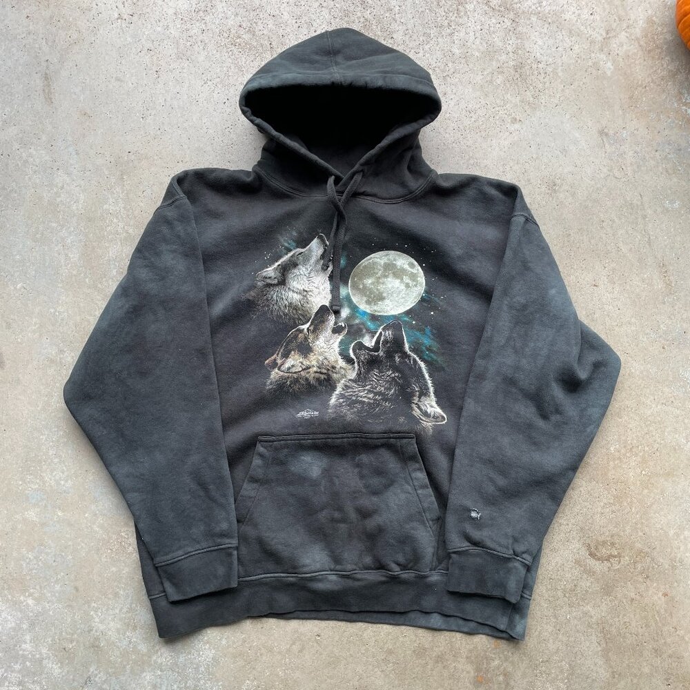 The Mountain 3 Wolf Howling Moon Hooded Sweatshirt Dark Green Men's XL